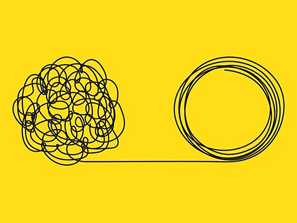 messy tangle of lines leading to neat circles